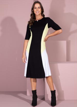 Vestido Midi (Color Block) Mangas 3/4