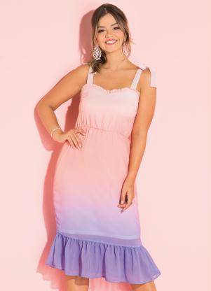 Vestido Midi com Babados na Barra (Degrad�)