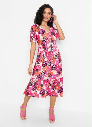 Vestido Midi com Decote V (Floral Rosa)
