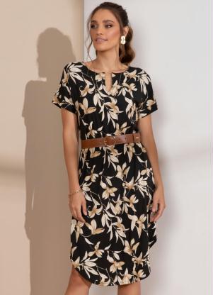 Vestido Midi (Floral Caramelo) com Decote V