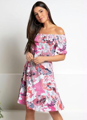 Vestido Midi (Floral Rosa) Ciganinha com Babados