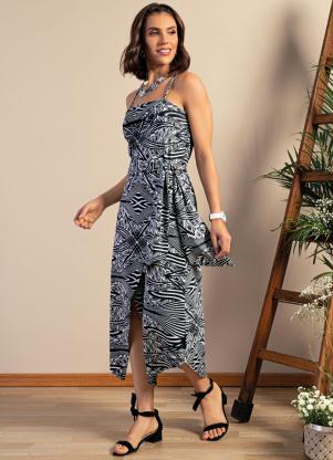 Vestido Midi (Geométrico P&B) com Faixa Vestido Midi (Geométrico P&B) com Faixa