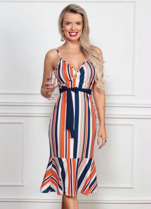 Vestido Midi (Listrado) com Babado na Barra Vestido Midi (Listrado) com Babado na Barra