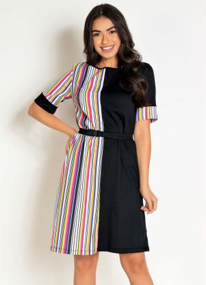 Vestido Midi (Listrado e Preto) com Faixa Grátis Vestido Midi (Listrado e Preto) com Faixa Grátis