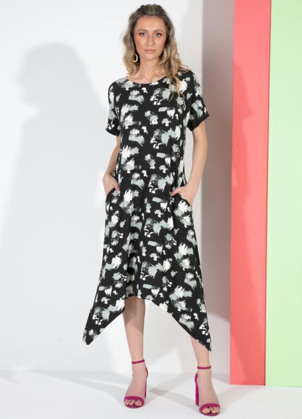 Vestido Midi (Manchas) com Barra Arredonda