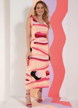 Vestido Midi (Ondas Rosa) com La�os