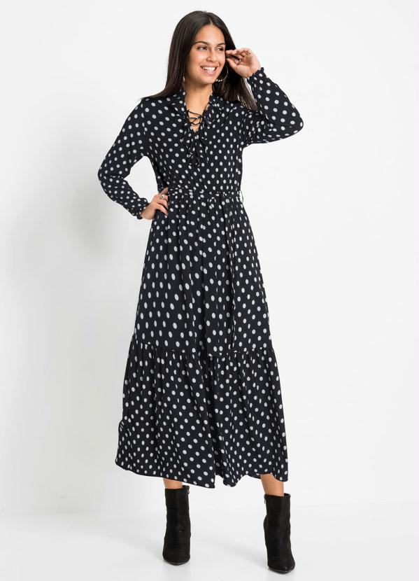 Vestido Midi Po� com Amarra��o (Preto)