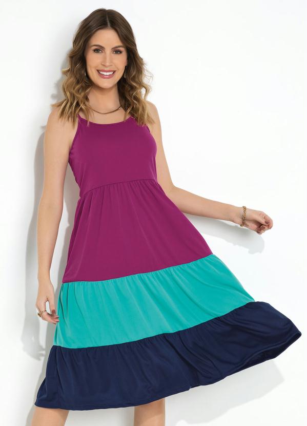 Vestido Midi (Tricolor) com Recortes