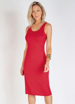 Vestido Midi (Vermelho) com Decote Redondo Vestido Midi (Vermelho) com Decote Redondo