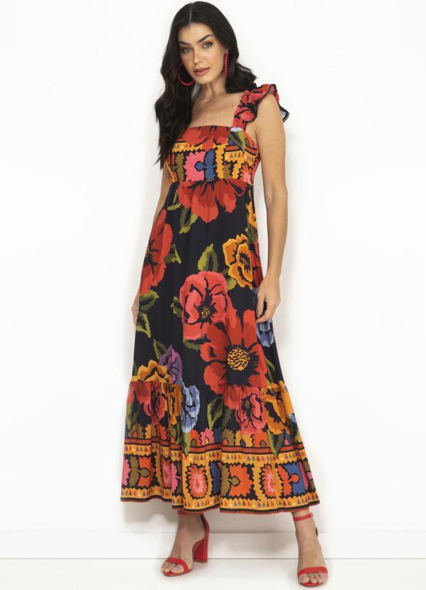 Vestido Midi Viscose Antuerpia Preto - Farm