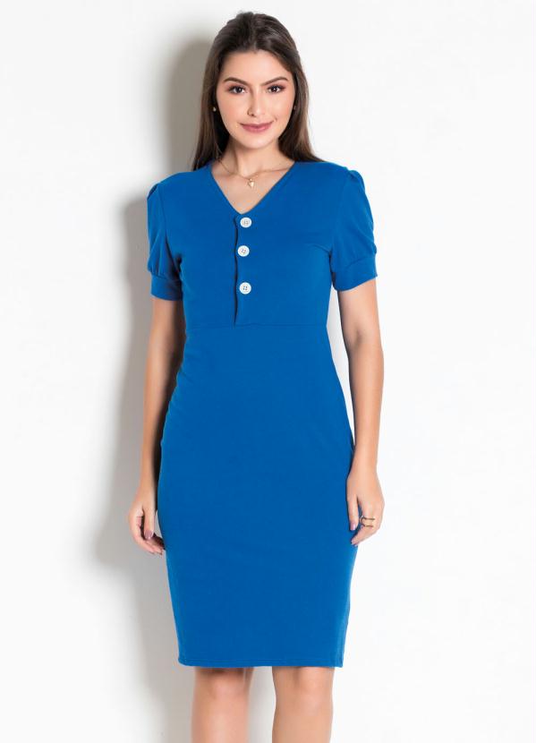Vestido Moda Evang�lica (Azul) com Manga Bufante