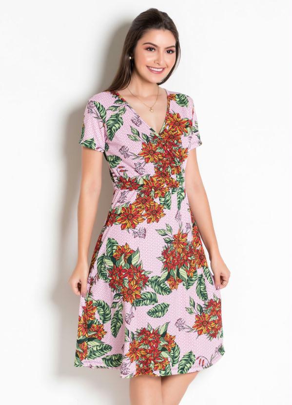 Vestido Moda Evang�lica (Floral) com Transpasse