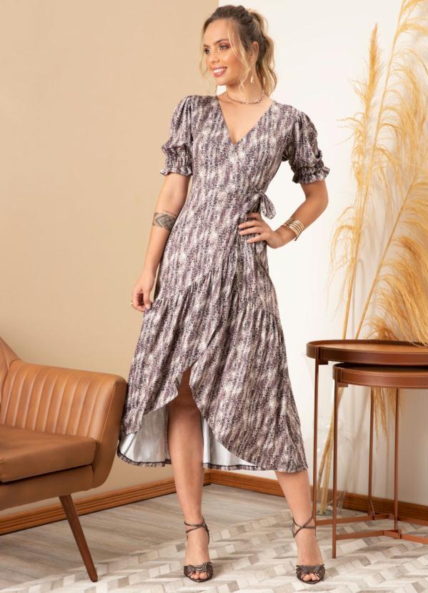 Vestido Mullet Midi (Onça) Transpassado Vestido Mullet Midi (Onça) Transpassado