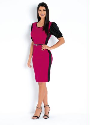 Vestido (Pink e Preto) com Mangas Moda Evang�lica