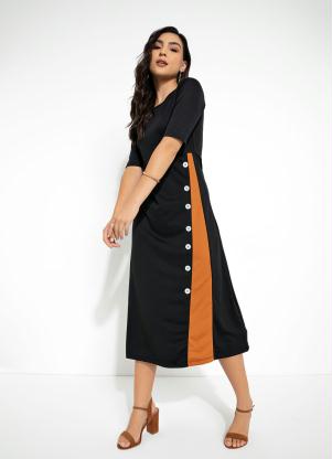 Vestido (Preto) com Bot�es Moda Evang�lica