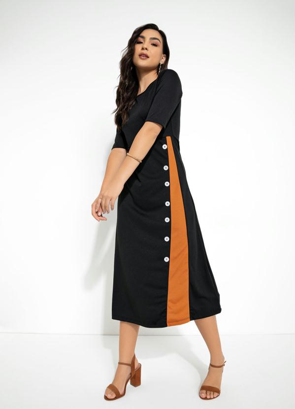 Vestido (Preto) com Bot�es Moda Evang�lica