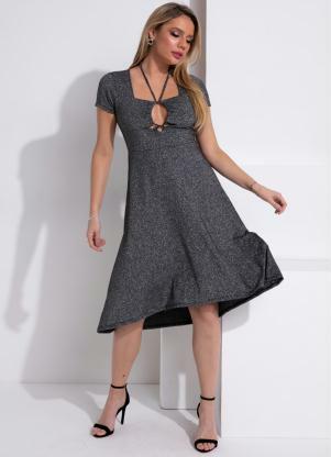 Vestido (Preto) com Brilho e Recortes Vazados