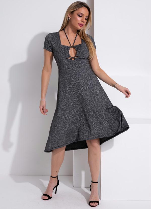 Vestido (Preto) com Brilho e Recortes Vazados