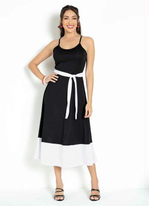 Vestido (Preto e Branco) com Faixa