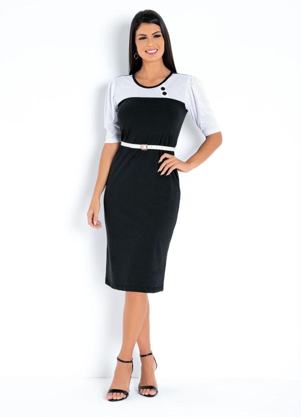 Vestido (Preto e Branco) Tubinho Moda Evang�lica