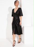 Vestido Preto Metalizado com Franzido