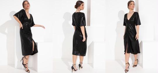Vestido Preto Metalizado com Franzido