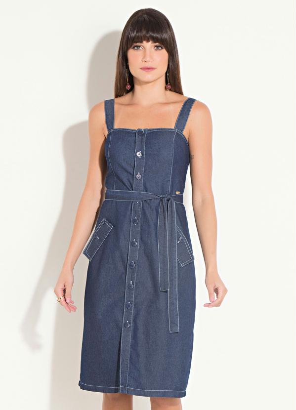 vestido jeans de botão na frente