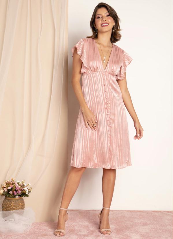 Vestido (Rosa) Metalizado e Decote Transpassado