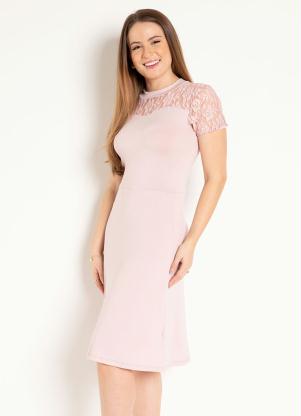 Vestido (Ros�) com Renda Moda Evang�lica