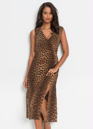 Vestido Transpassado Animal Print (On�a Marrom)