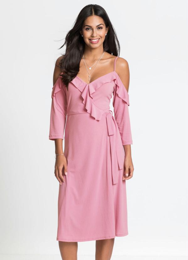 Vestido Transpassado com Babados (Rosa Chiclete)