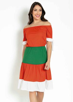 Vestido (Tricolor) com Amarração na Manga Vestido (Tricolor) com Amarração na Manga