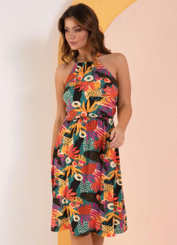 Vestido (Tropical Verde) com Amarração na Costas Vestido (Tropical Verde) com Amarração na Costas