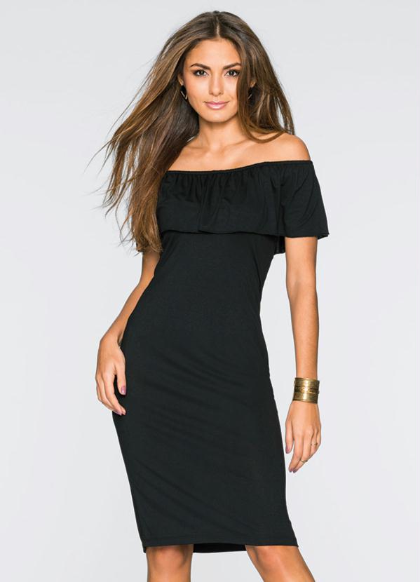 Vestido Tubinho com Babados (Preto)