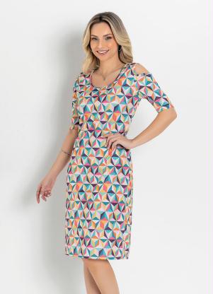 Vestido Tubinho (Geom�trica Color) Moda Evang�lica