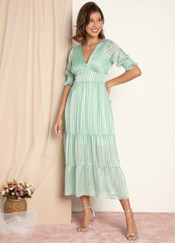 Vestido (Verde) Metalizado e Babados em Camadas Vestido (Verde) Metalizado e Babados em Camadas