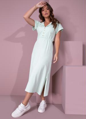 Vestido (Verde) Midi com Bot�es