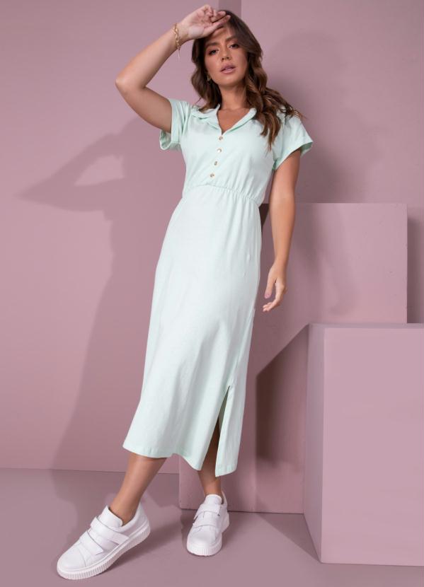 Vestido (Verde) Midi com Bot�es