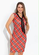 Vestido Xadrez com Gola Laço