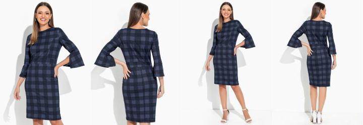 Vestido Xadrez Marinho com Manga