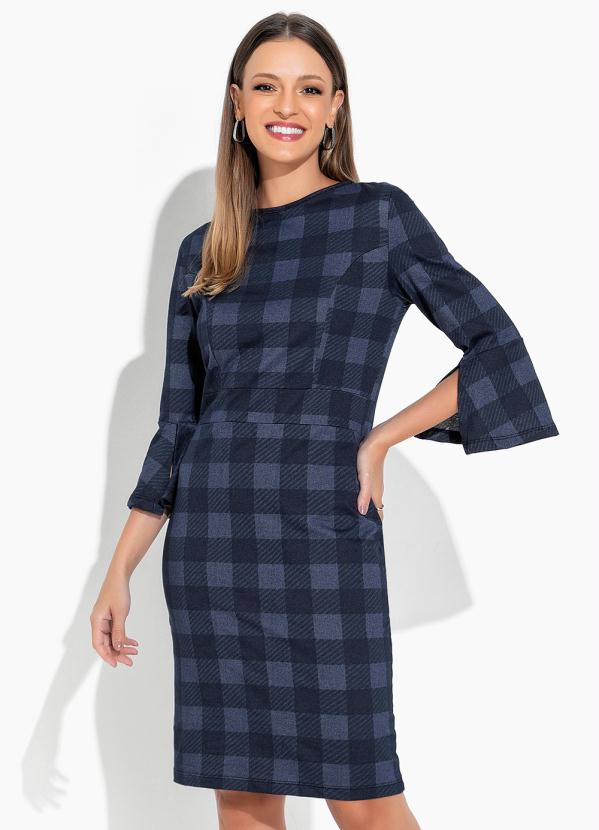 Vestido (Xadrez Marinho) com Manga