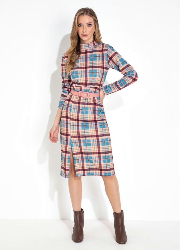 Vestido (Xadrez Marrom) com Gola e Mangas Longas
