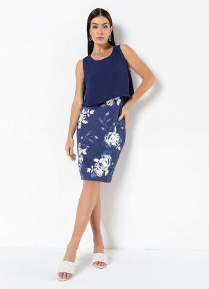 Vestido com Sobreposição (Floral Azul) Vestido com Sobreposição (Floral Azul)