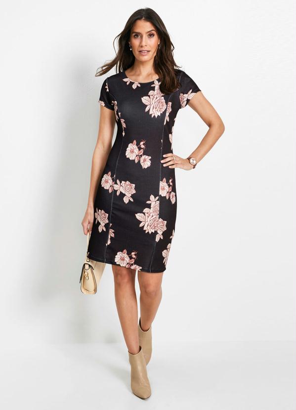Vestido Tubinho com Fenda (Floral Dark)