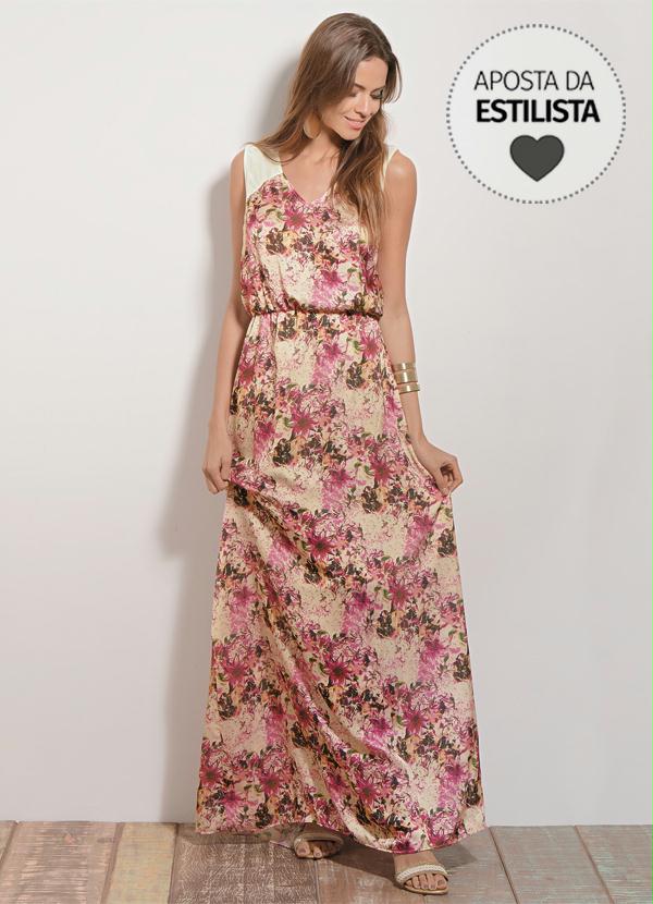 vestido cetim floral longo