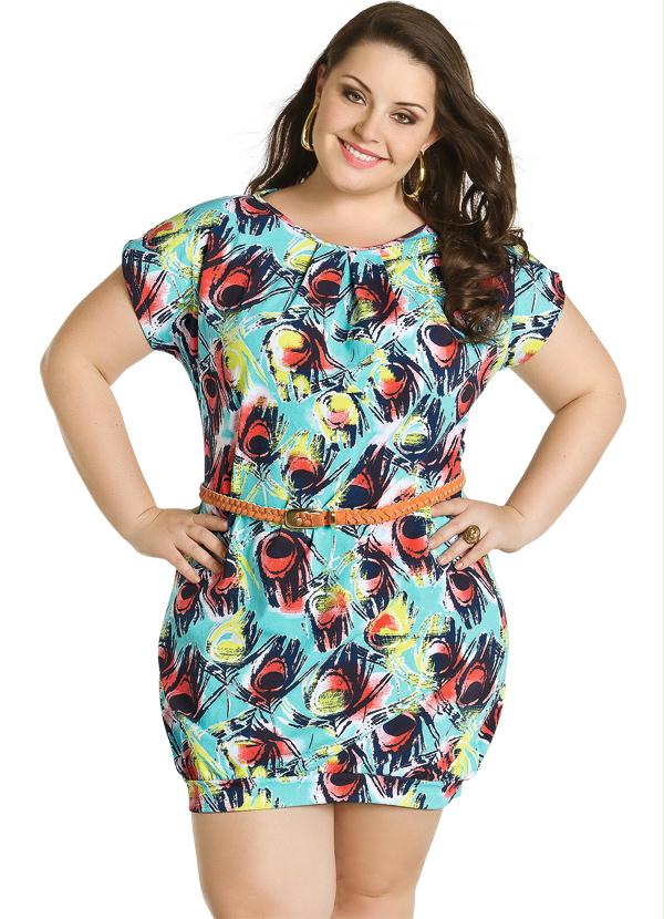 vestido estampado curto plus size