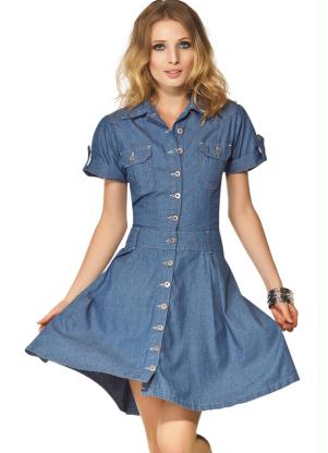 vestido jeans de botão na frente