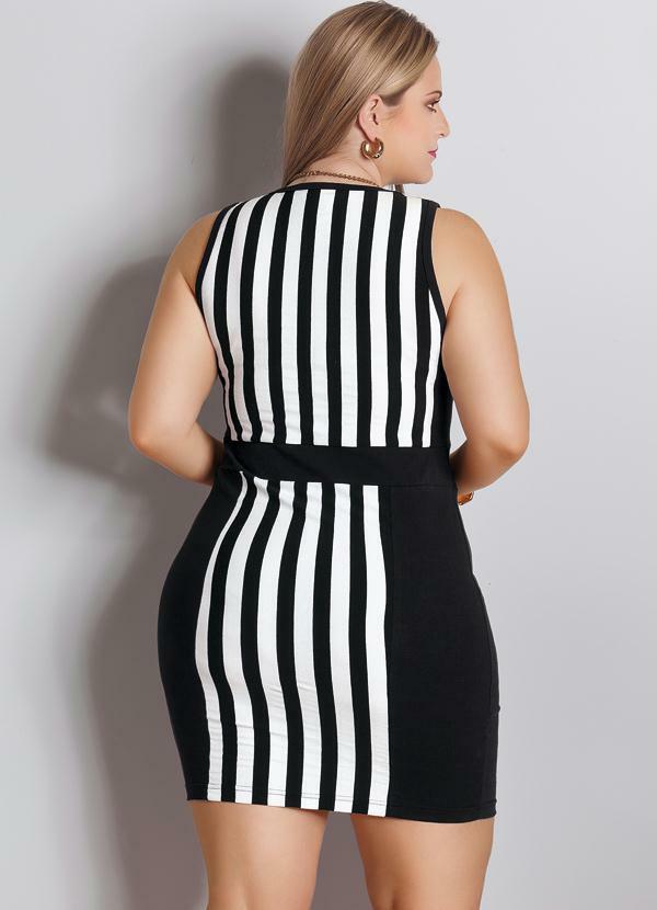 vestido listrado preto e branco plus size