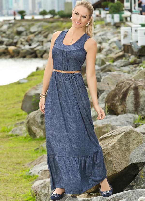 vestidos longos jeans com manga
