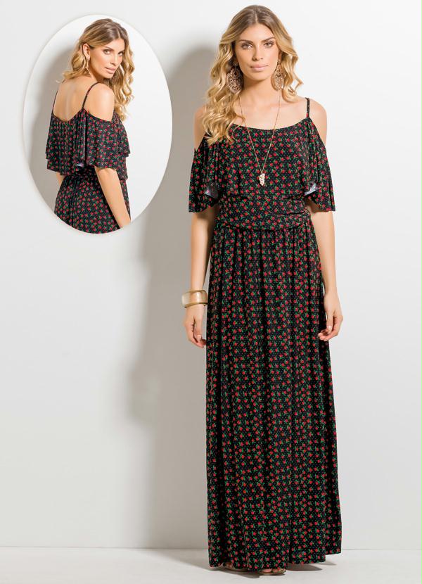 vestido longo com manga ciganinha